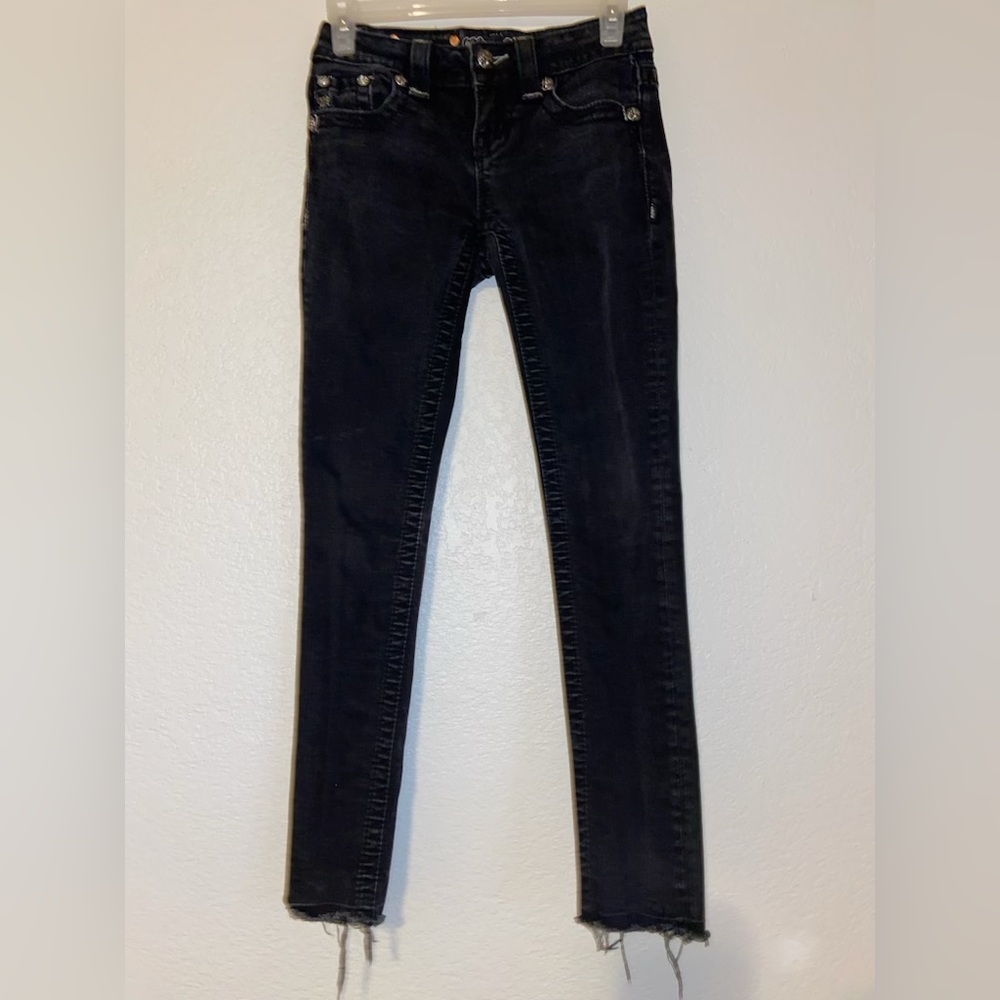 Miss Me 'Mid-Rise Skinny' Womens Jeans Black 24X27 Sequins Fleur de Lis